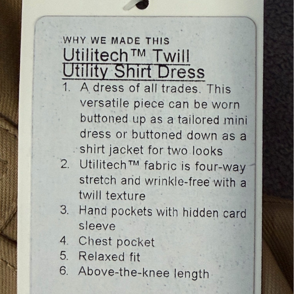 Lululemon Utilitech Twill Utility Shirt Dress XS - Picture 16 of 16